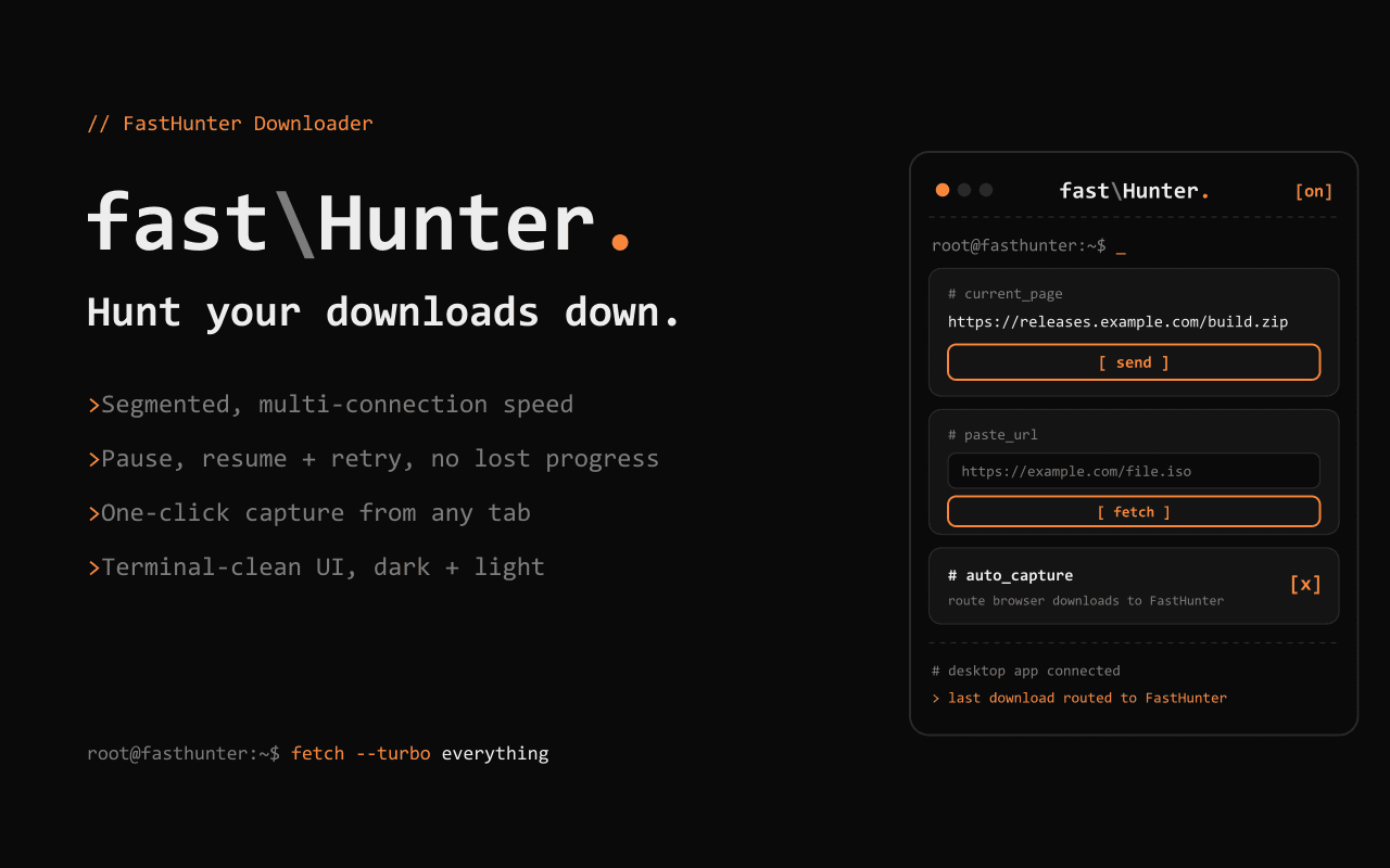 Dashboard screenshot of the fast Hunter desktop application