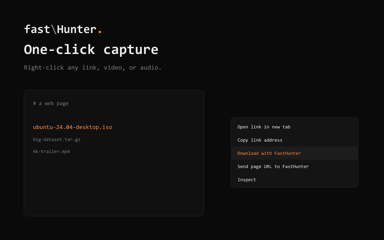 Browser capture screenshot of the fast Hunter desktop application